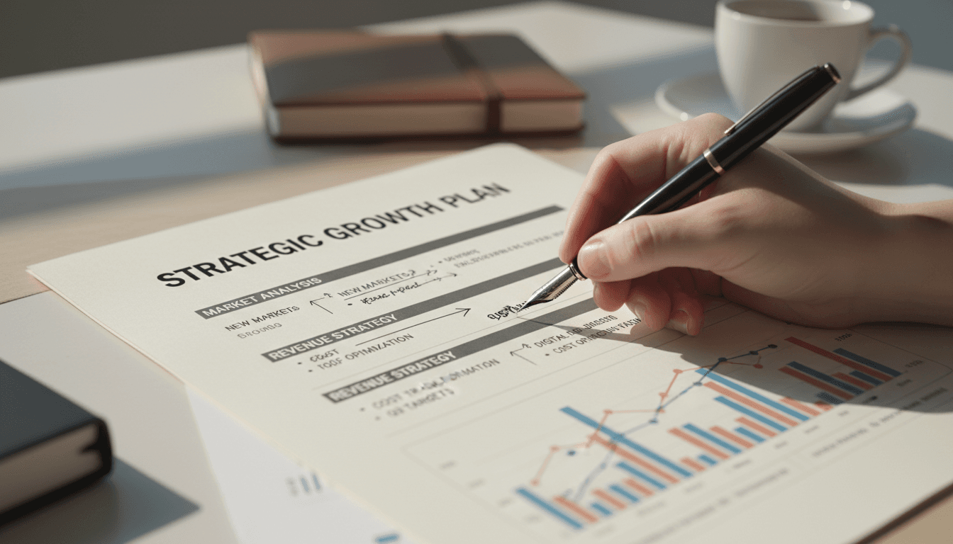 Close-up of strategic planning notes showing market research and business growth analysis